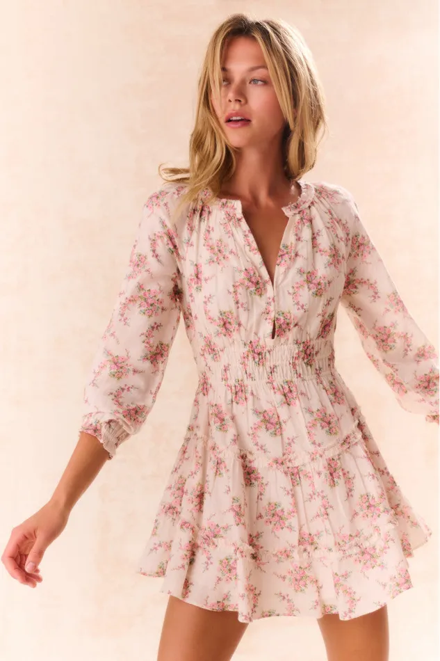 Women Dresses LoveShackFancy Mellini Floral Cotton Mini Dress Mauve Ballet
