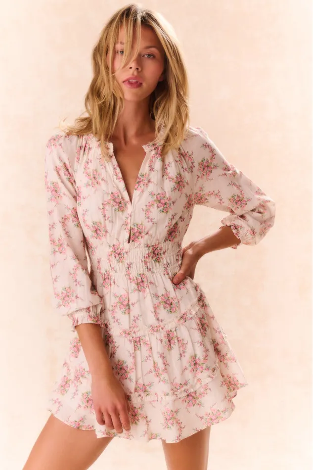 Women Dresses LoveShackFancy Mellini Floral Cotton Mini Dress Mauve Ballet