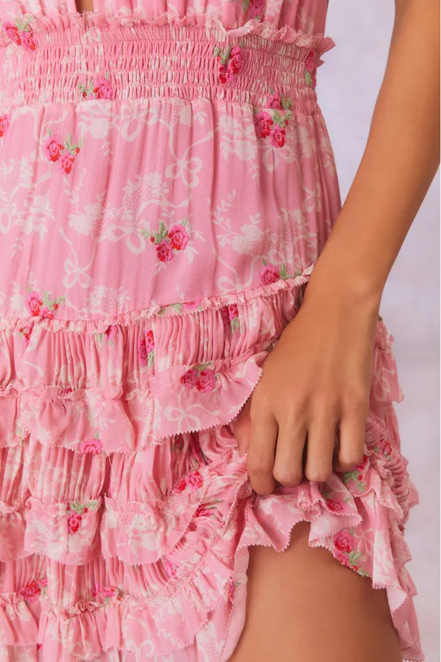 Women Dresses LoveShackFancy Quintelle Halter Floral Mini Dress Cherry Pink