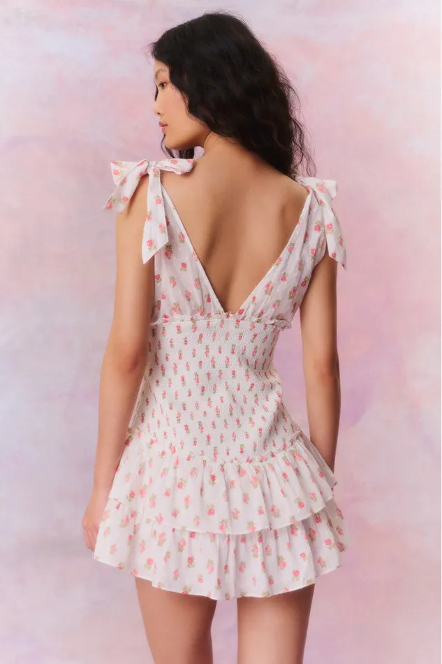 Women Dresses LoveShackFancy Rossi Cotton Floral Smocked Mini Dress Cerise Pink