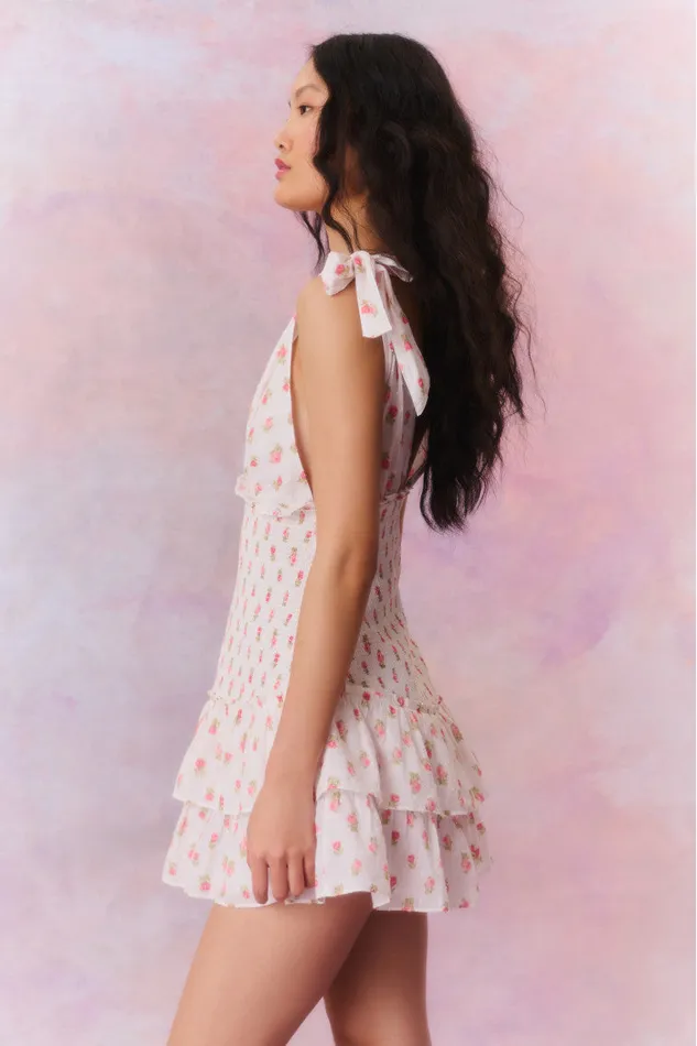 Women Dresses LoveShackFancy Rossi Cotton Floral Smocked Mini Dress Cerise Pink Women Dresses LoveShackFancy Rossi Cotton Floral Smocked Mini Dress Cerise Pink