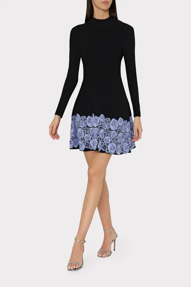 Women Dresses Milly Khai Lace Trim Fit And Flare Dress Black Women Dresses Milly Khai Lace Trim Fit And Flare Dress Black