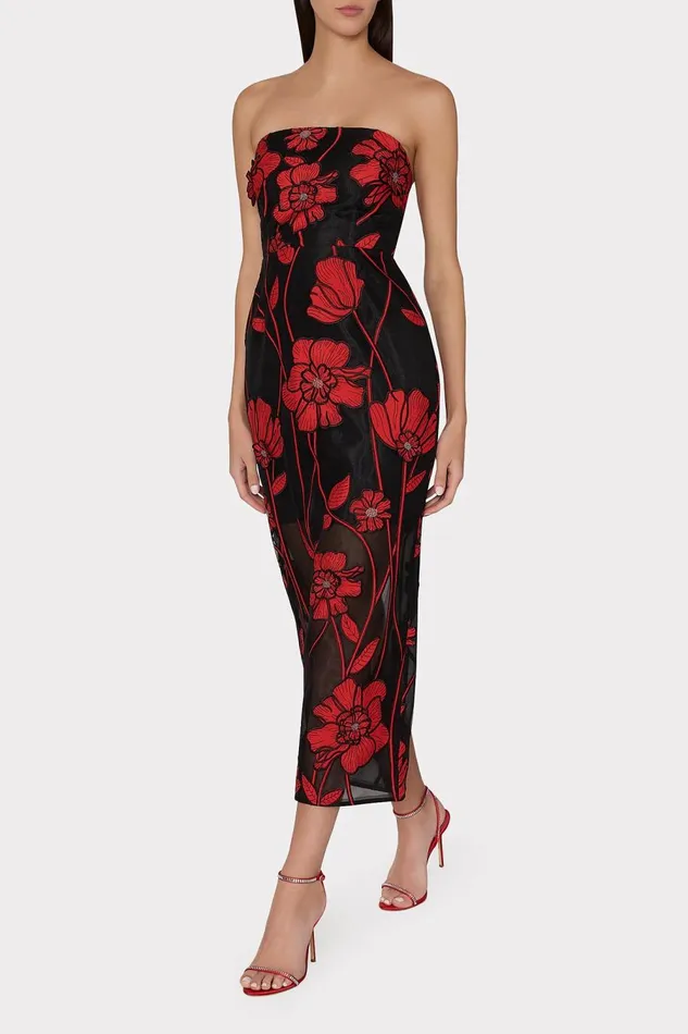 Women Dresses Milly Shiloh Grand Fleur Embroidered Dress Red Women Dresses Milly Shiloh Grand Fleur Embroidered Dress Red