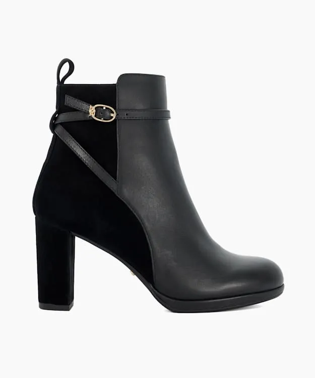 Women Dune London Ankle Boots Branded Buckle Heeled Ankle Boot Black