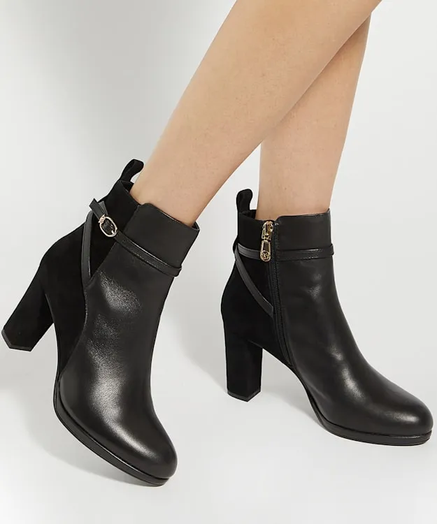 Women Dune London Ankle Boots Branded Buckle Heeled Ankle Boot Black