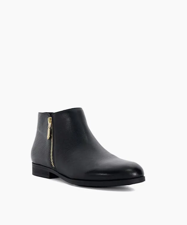 Women Dune London Ankle Boots Croc Effect Detail Low Heel Boots Black