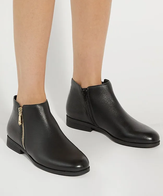 Women Dune London Ankle Boots Croc Effect Detail Low Heel Boots Black