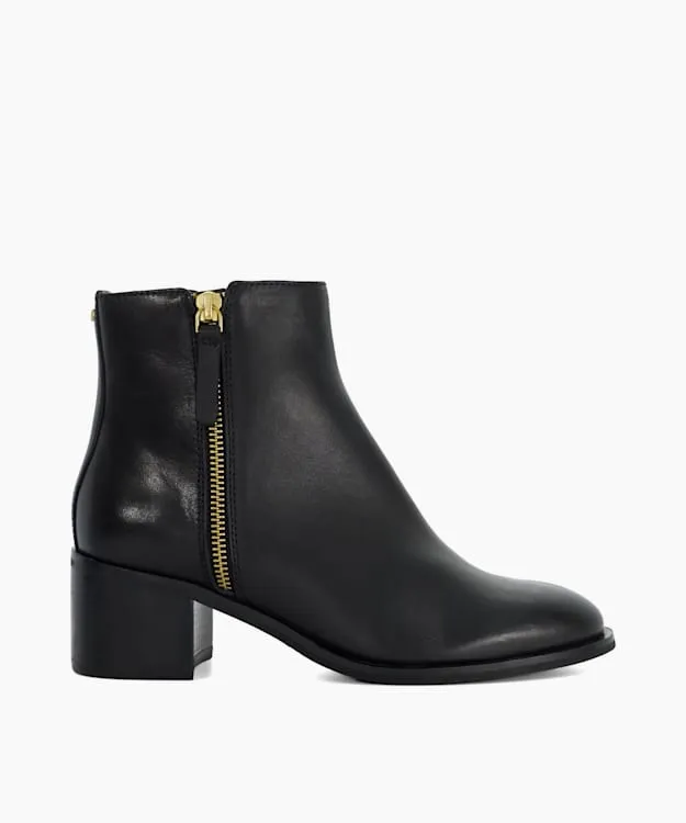 Women Dune London Ankle Boots Leather Stacked Heel Ankle Boots Black