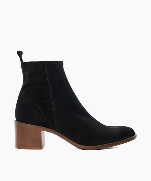 Women Dune London Black Boots Suede Block Heel Ankle Boots Black