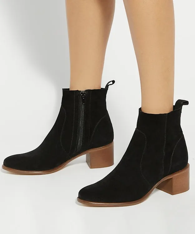 Women Dune London Black Boots Suede Block Heel Ankle Boots Black