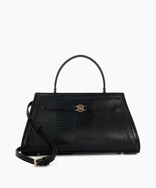 Women Dune London Black Handbags Croc Effect Metal Trim Grab Bag Black