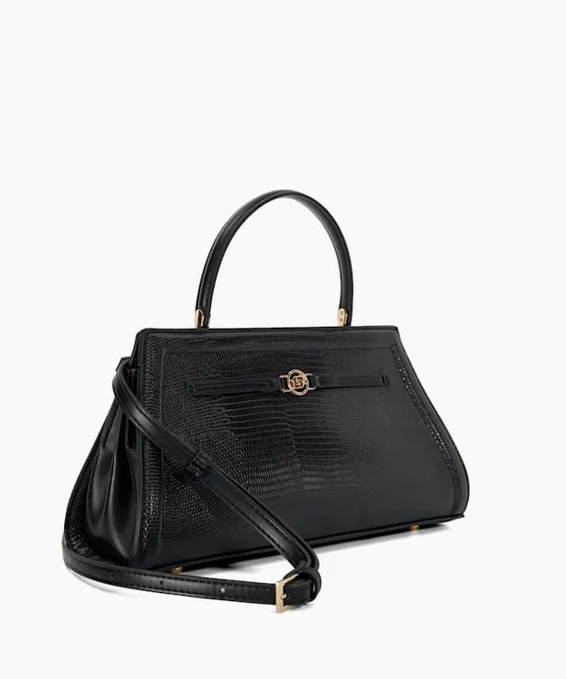 Women Dune London Black Handbags Croc Effect Metal Trim Grab Bag Black
