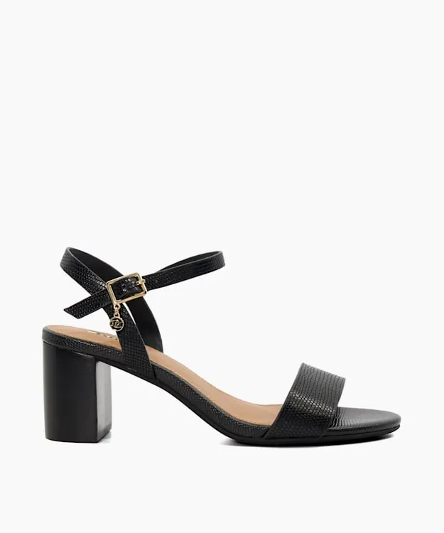 Women Dune London Block Heeled Sandals Leather Block Heeled Sandals Black