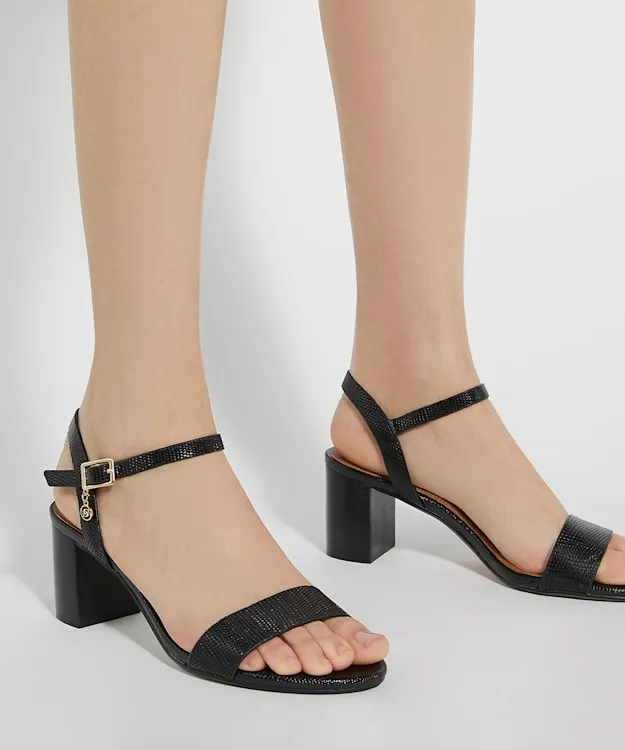 Women Dune London Block Heeled Sandals Leather Block Heeled Sandals Black