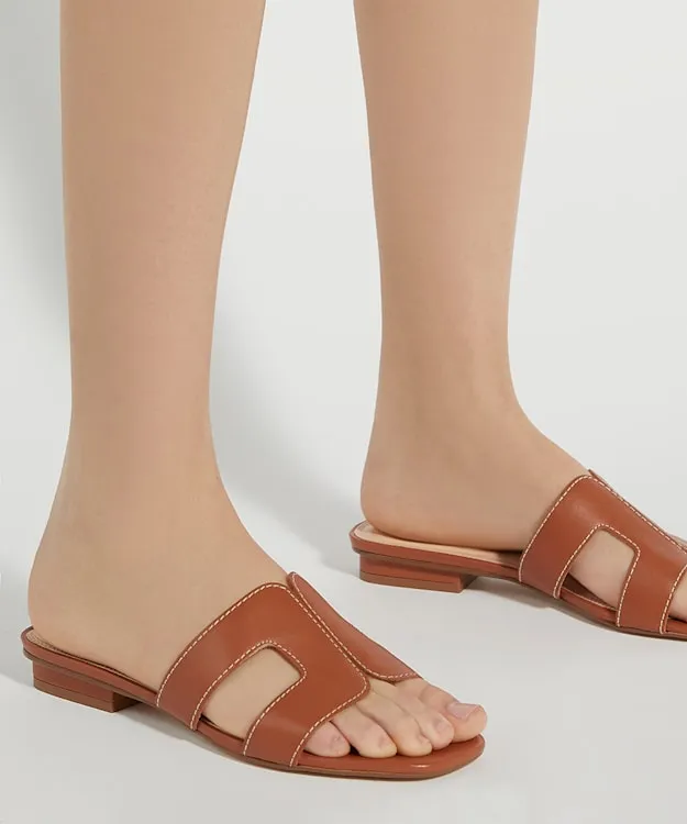 Women Dune London Flat Sandals Smart Slider Sandals Brown