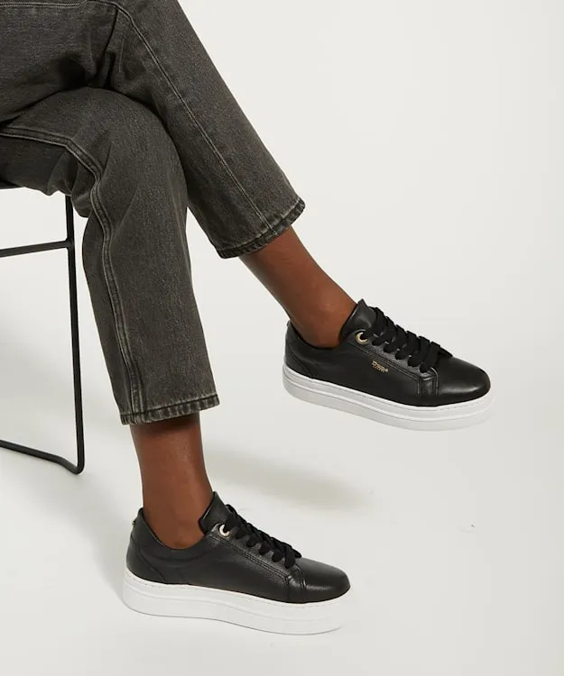Women Dune London Flat Shoes Branded Chunky Cup Sole Trainers Black