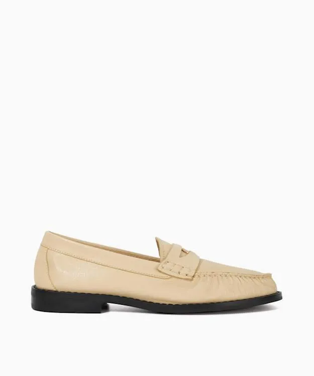 Women Dune London Flat Shoes Coin Penny Trim Loafers Yellow