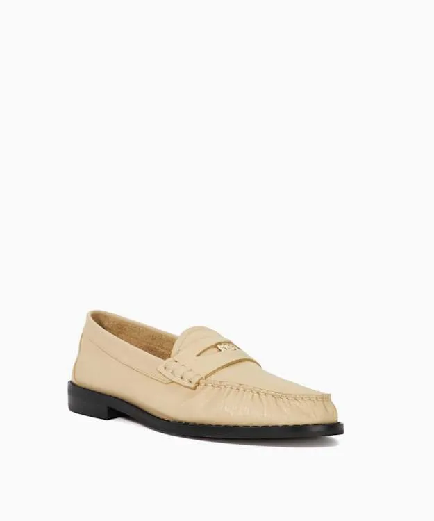Women Dune London Flat Shoes Coin Penny Trim Loafers Yellow