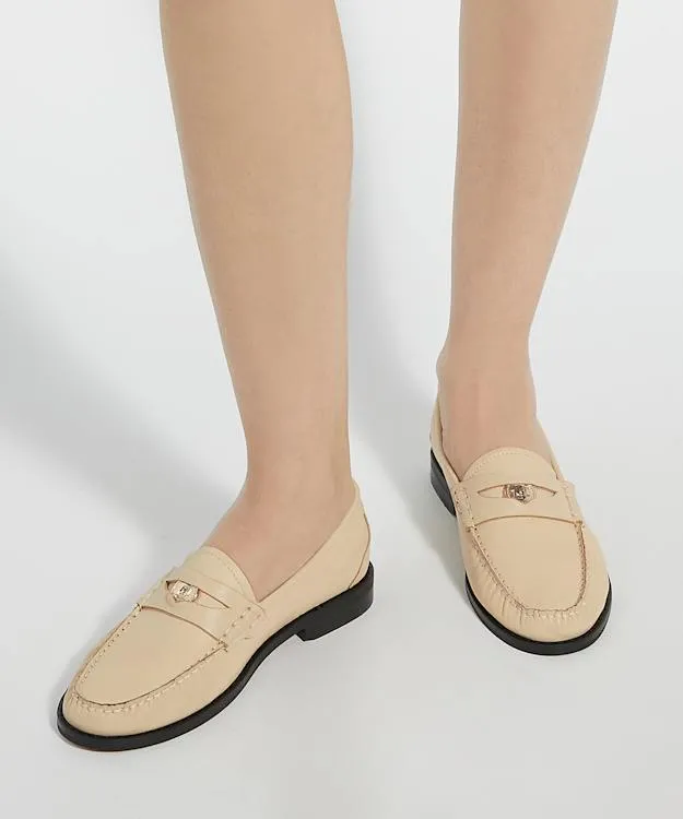 Women Dune London Flat Shoes Coin Penny Trim Loafers Yellow