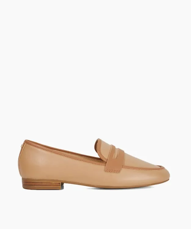 Women Dune London Flat Shoes Leather Penny Loafers Brown