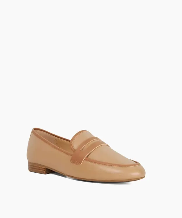 Women Dune London Flat Shoes Leather Penny Loafers Brown