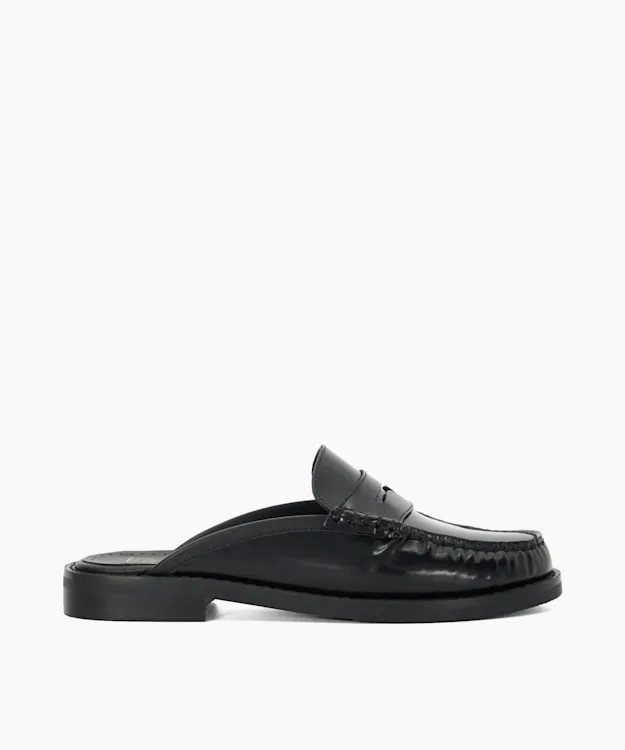 Women Dune London Flat Shoes Snaffle Trim Backless Loafers Black