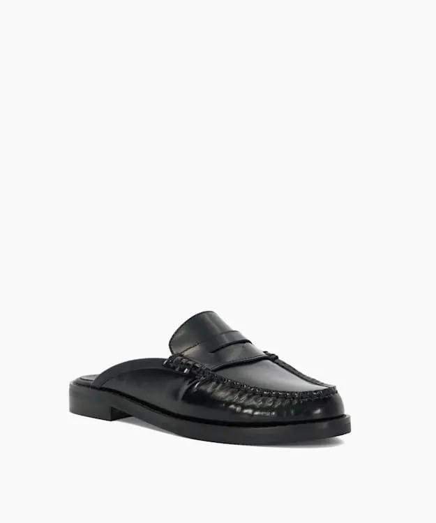 Women Dune London Flat Shoes Snaffle Trim Backless Loafers Black