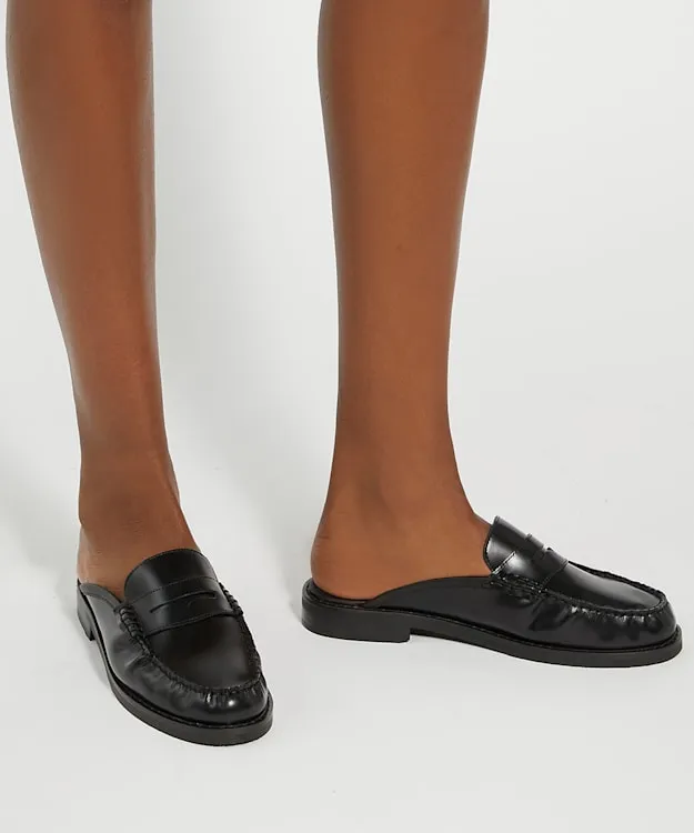 Women Dune London Flat Shoes Snaffle Trim Backless Loafers Black