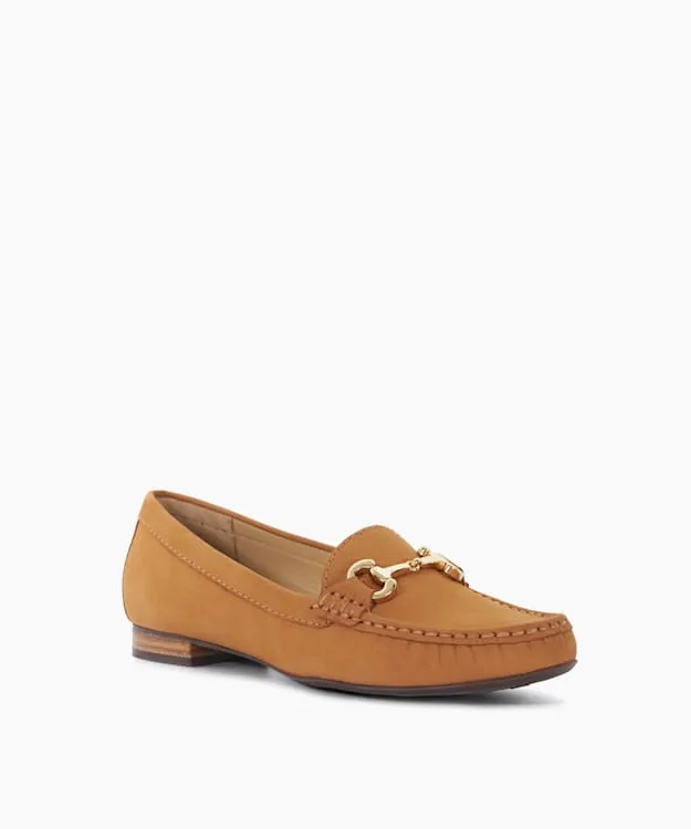 Women Dune London Flat Shoes Suede Snaffle Trim Loafers Brown