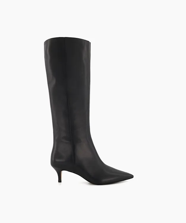 Women Dune London Heeled Boots Kitten Heeled Leather Knee High Boots Black