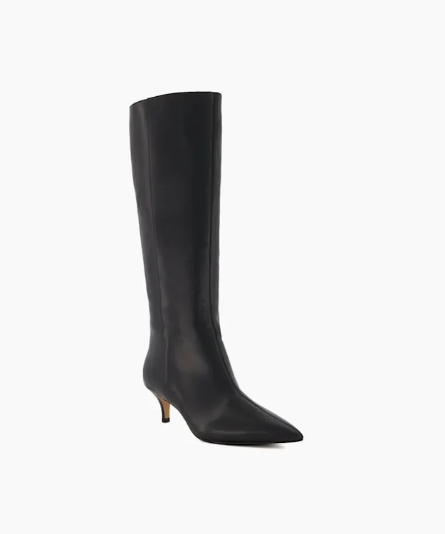 Women Dune London Heeled Boots Kitten Heeled Leather Knee High Boots Black