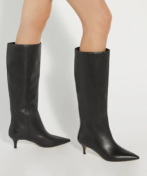 Women Dune London Heeled Boots Kitten Heeled Leather Knee High Boots Black