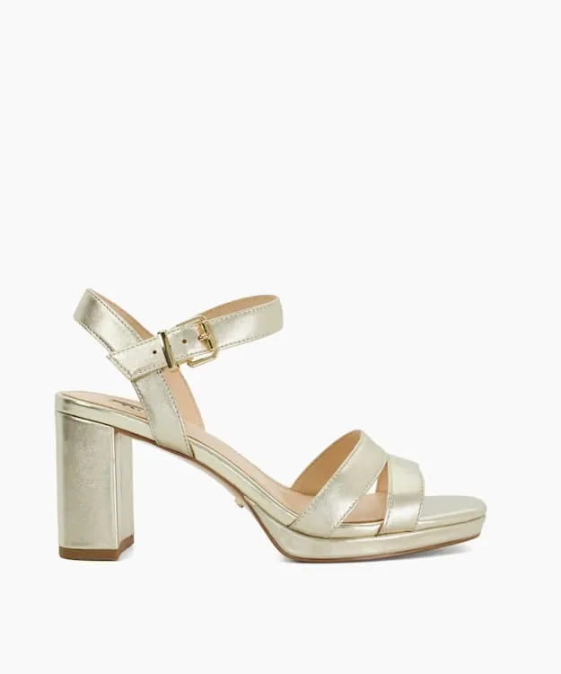 Women Dune London Heeled Sandals Block Heel Sandals Metallic Leather