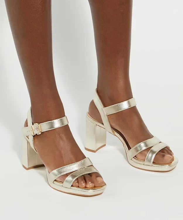 Women Dune London Heeled Sandals Block Heel Sandals Metallic Leather