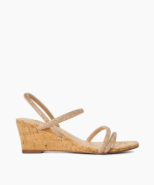 Women Dune London Heeled Sandals Embellished Strap Cork Wedge Sandals Pink