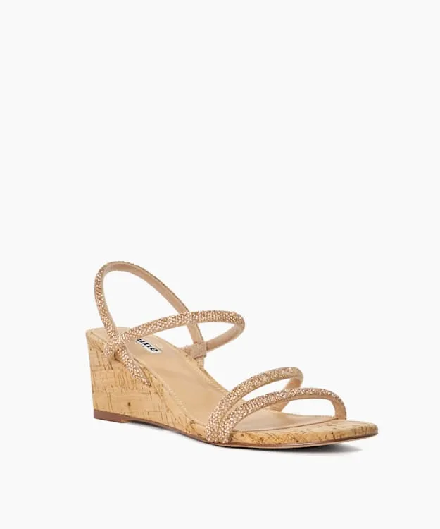 Women Dune London Heeled Sandals Embellished Strap Cork Wedge Sandals Pink
