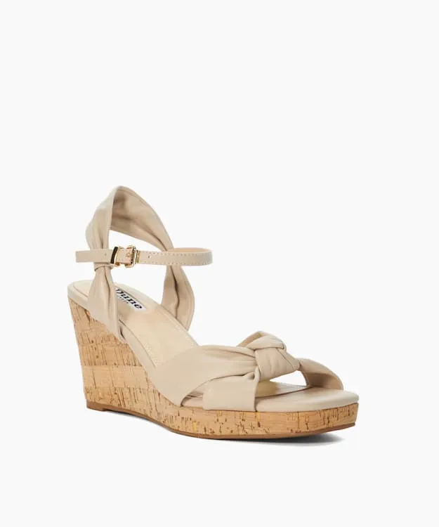 Women Dune London Heeled Sandals Leather Cork Wedge Neutral