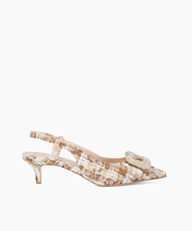 Women Dune London Heels Boucle Brooch Detail Kitten Heel SlingBack Neutral