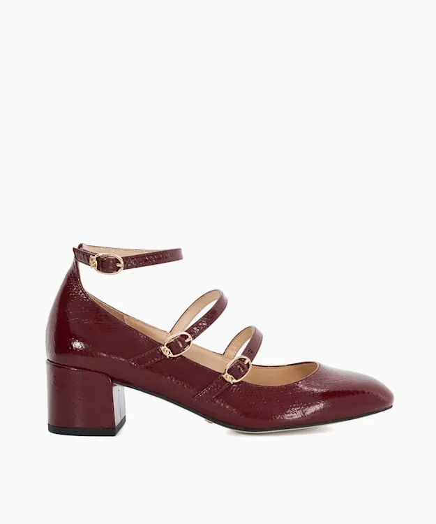 Women Dune London Heels Croc Effect Low Heel Court Shoes Red