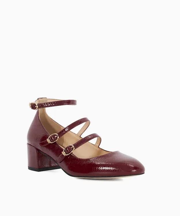 Women Dune London Heels Croc Effect Low Heel Court Shoes Red