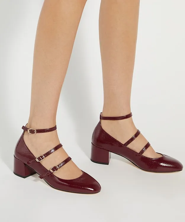 Women Dune London Heels Croc Effect Low Heel Court Shoes Red