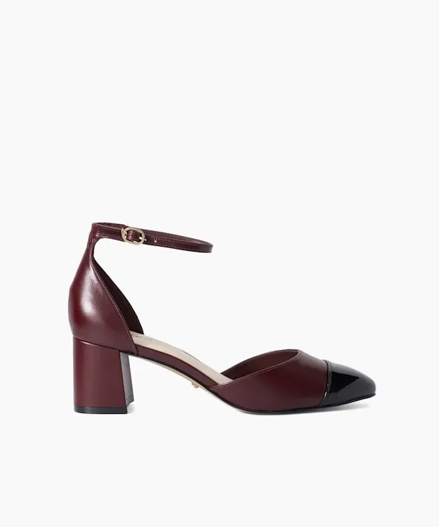 Women Dune London Heels Leather Block Heel Ankle Strap Courts Red