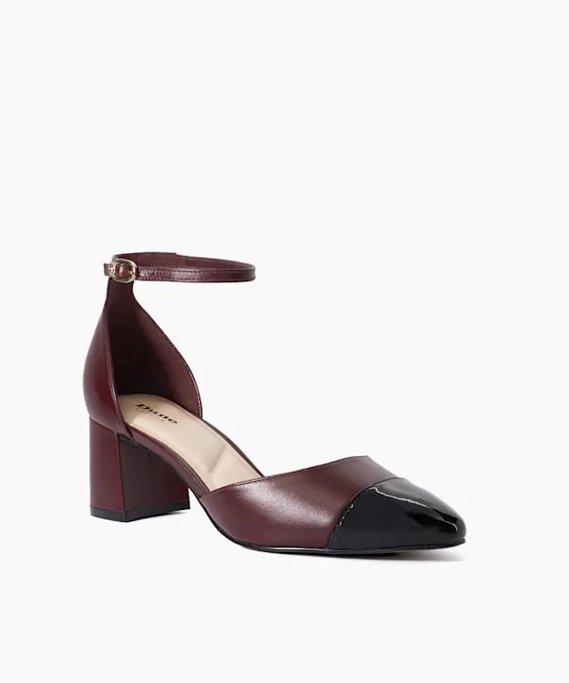 Women Dune London Heels Leather Block Heel Ankle Strap Courts Red
