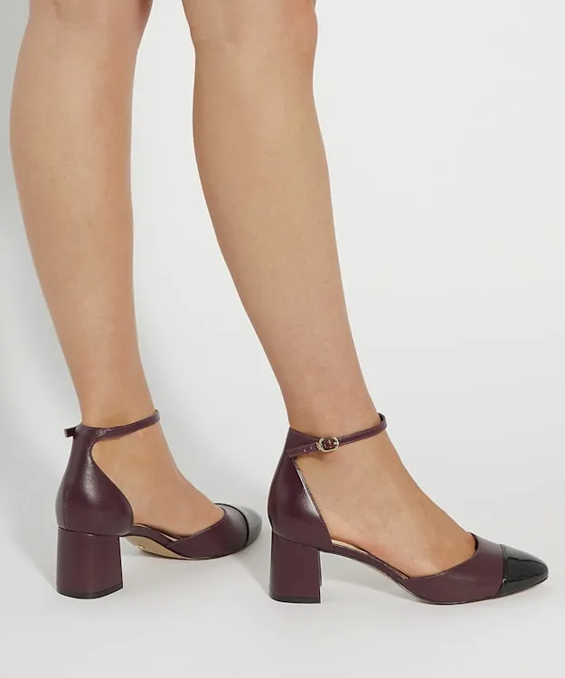 Women Dune London Heels Leather Block Heel Ankle Strap Courts Red