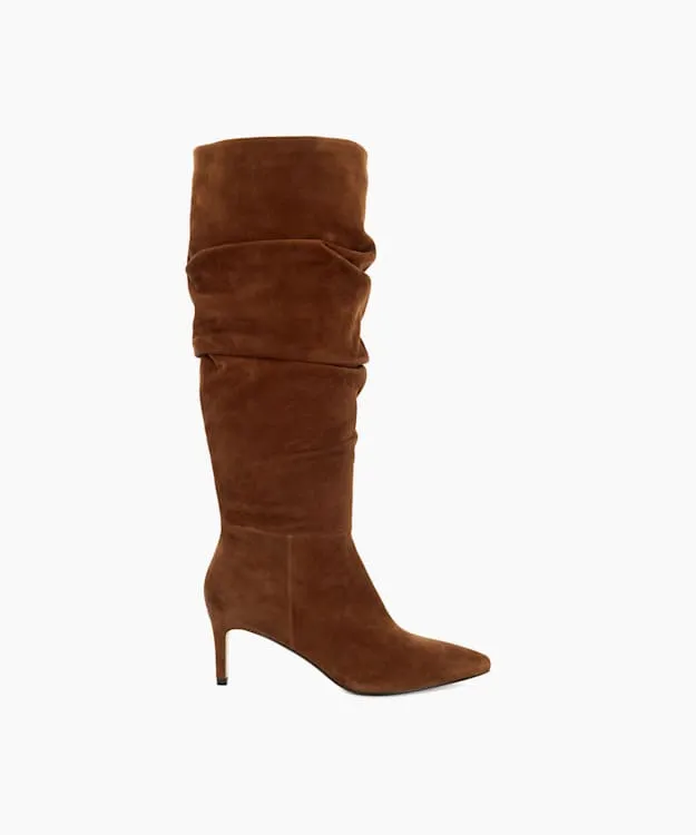 Women Dune London Knee High Boots Pointed Toe Slouchy KneeHigh Boots Brown