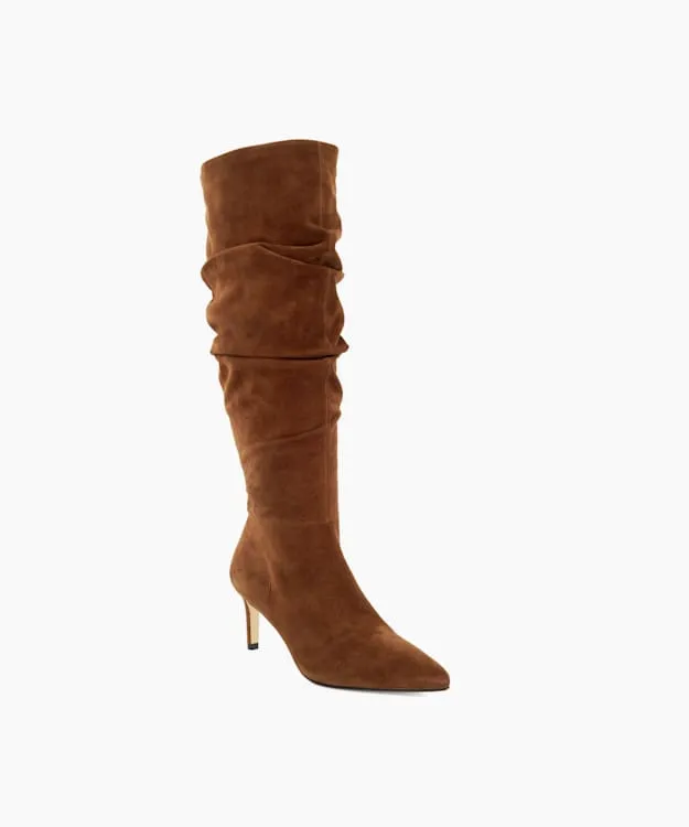 Women Dune London Knee High Boots Pointed Toe Slouchy KneeHigh Boots Brown