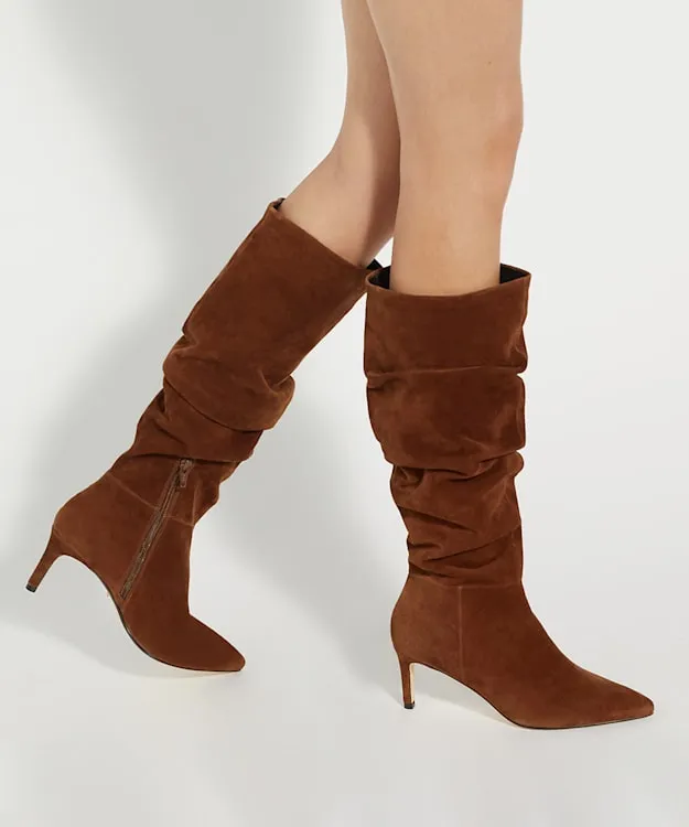 Women Dune London Knee High Boots Pointed Toe Slouchy KneeHigh Boots Brown