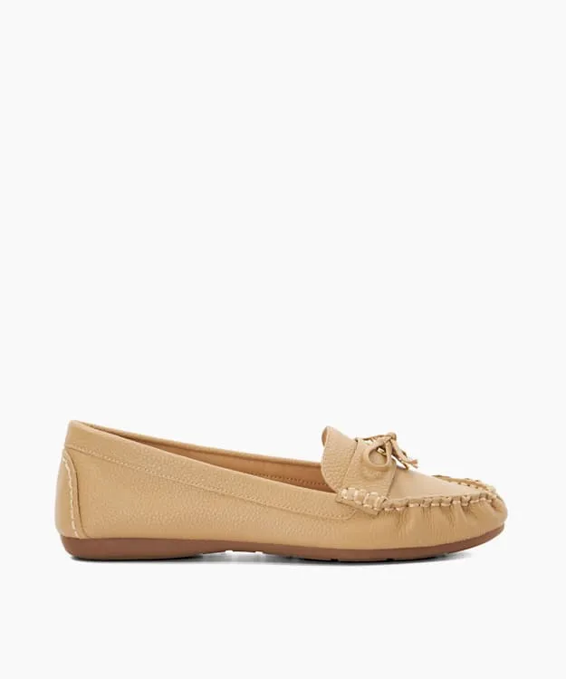 Women Dune London Loafers Leather Moccasins With Bow Detail Brown