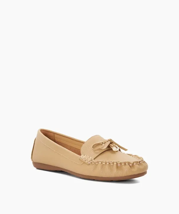 Women Dune London Loafers Leather Moccasins With Bow Detail Brown