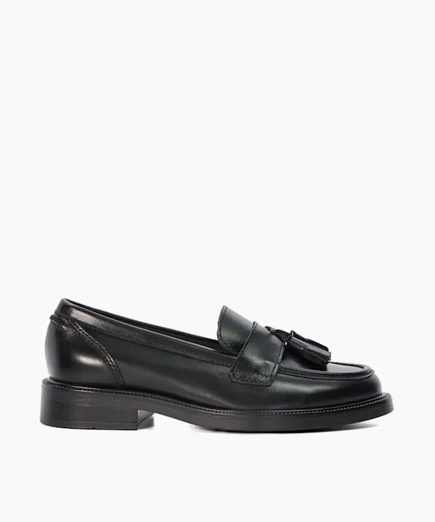 Women Dune London Loafers Leather Tassel Trim Loafers Black